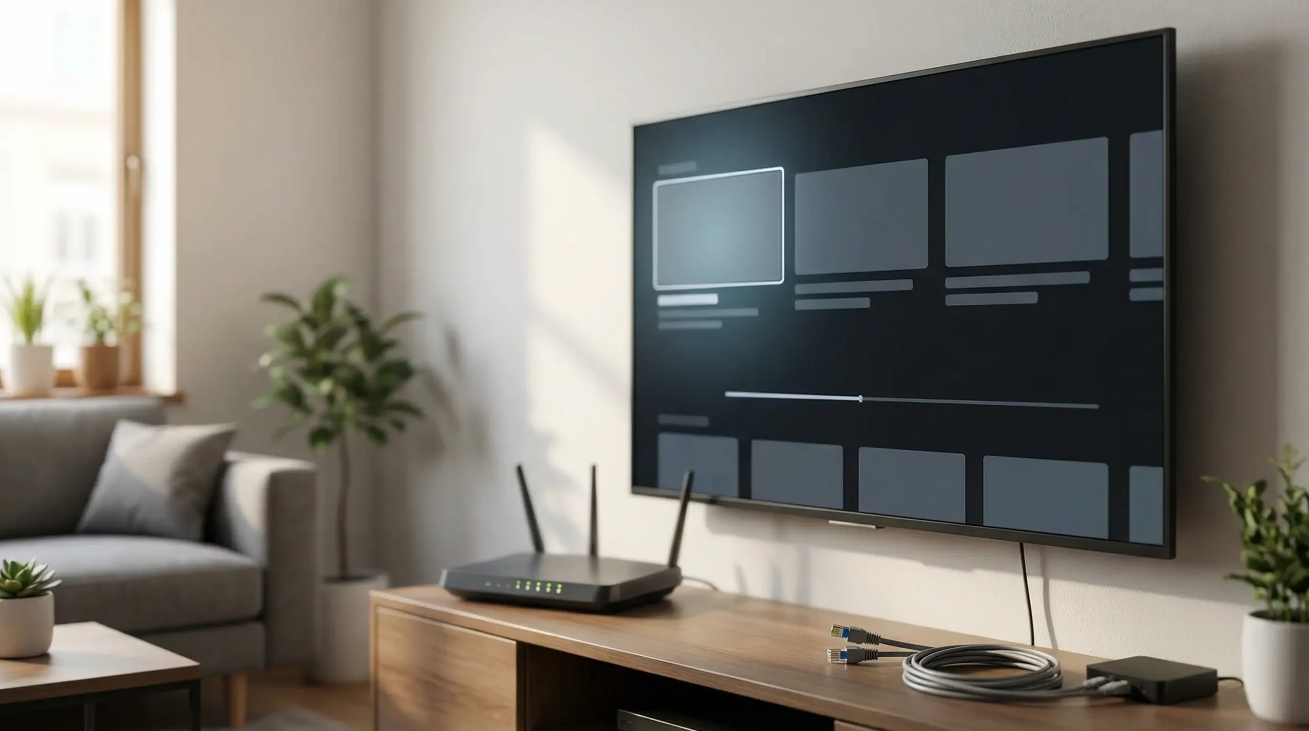 Smart TV and home network setup illustrating the difference between IPTV suppliers UK and IPTV providers in the UK.
