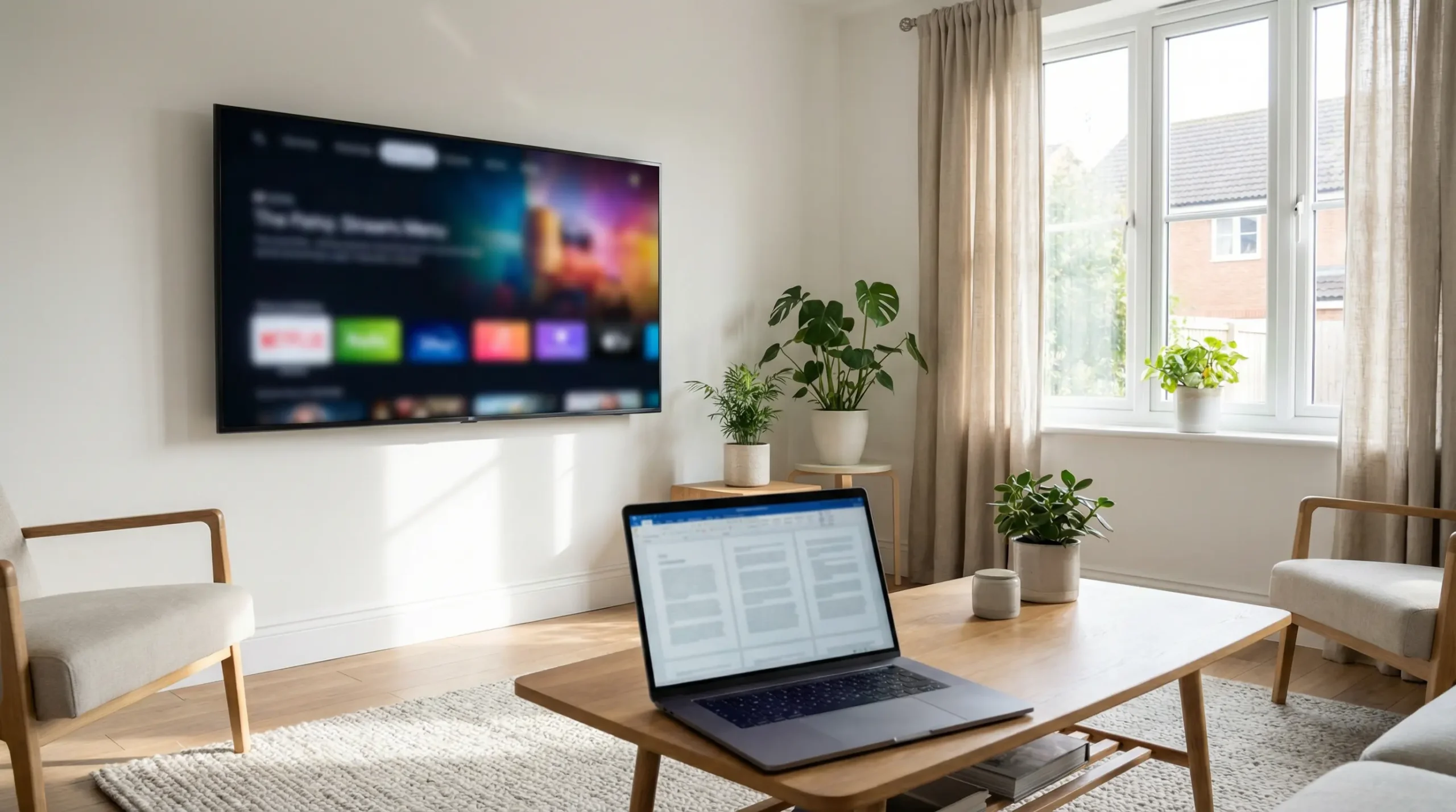 Smart TV streaming IPTV in a UK home illustrating IPTV legality and online television access.