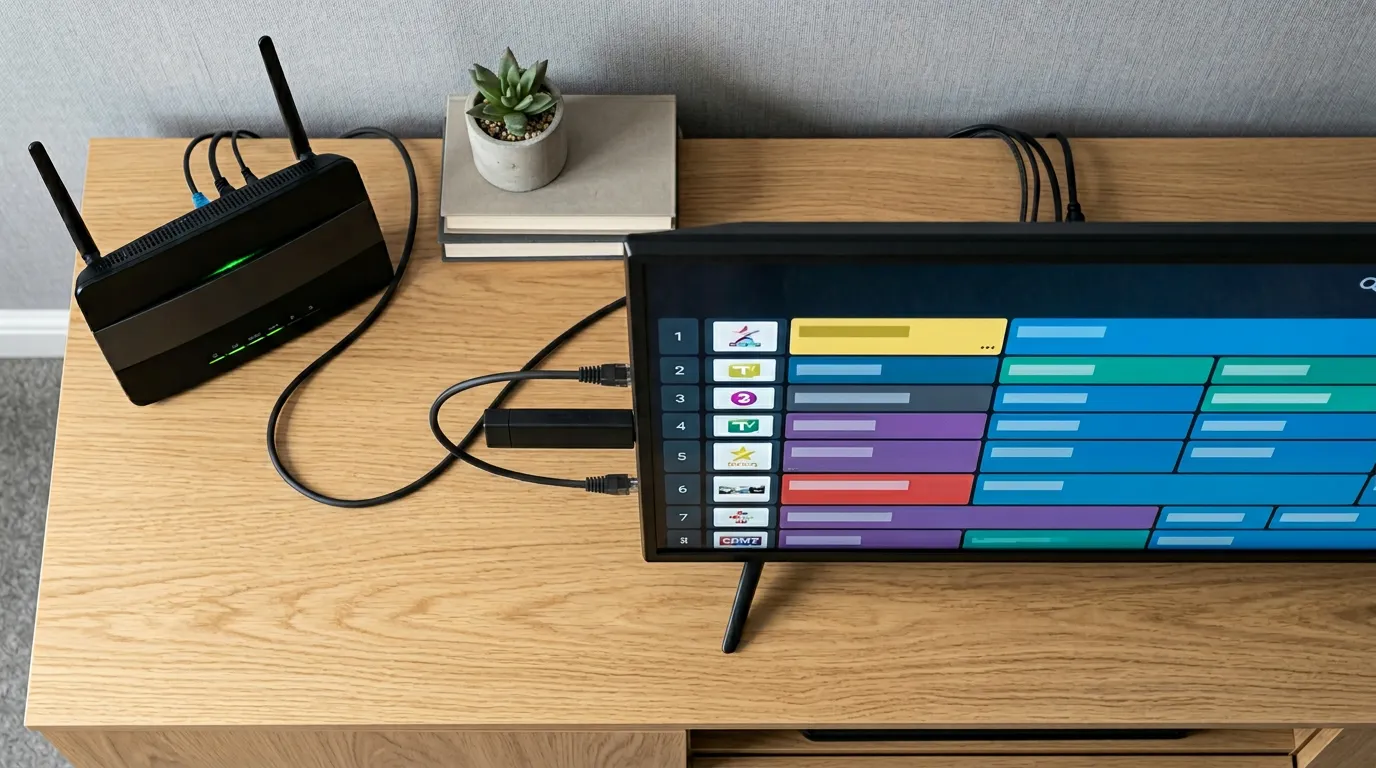 How to find a reliable IPTV supplier UK 2026 – person comparing streaming services on two laptops with notepad